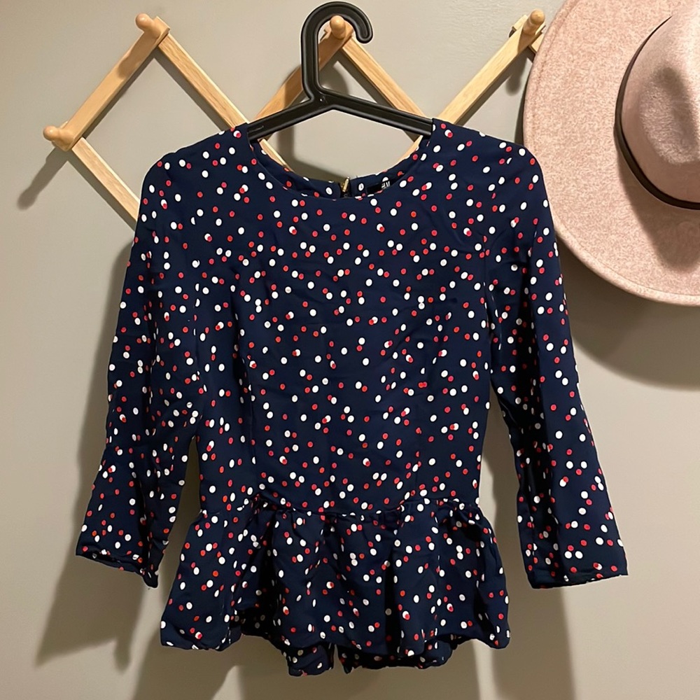 H&M Peplum Blouse Navy with Polka dots